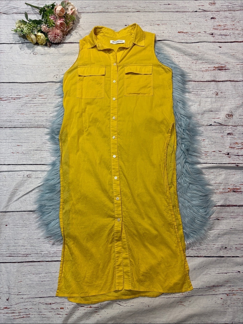 Amanda Uprichard Yellow Shirt Sleeveless Cover Up Tunic Dress